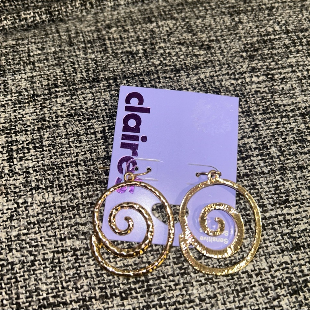 Gold-tone Textured Swirl 2" Drop Earrings.
